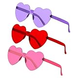 YGAUZ Heart Sunglasses, 3 Pack, Heart Sunglasses for Women, Heart Shaped Sunglasses, Purple Red Hot Pink Heart Glasses, Sunglasses Womens, Transparent Candy Color Rimless Party Heart Sunglasses