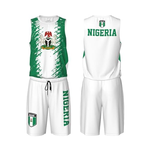 Nigeria Flag Grain (2) Basketball Jersey Uniform Suit for Men Adults Training Athletic Set