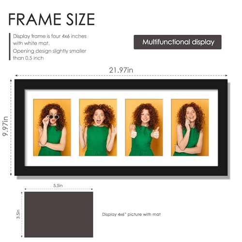 Image of DUENPY 8x20 Collage Picture Frames Display Four 4x6 Picture Collage Wall Decor Wall Hanging or Tabletop Black