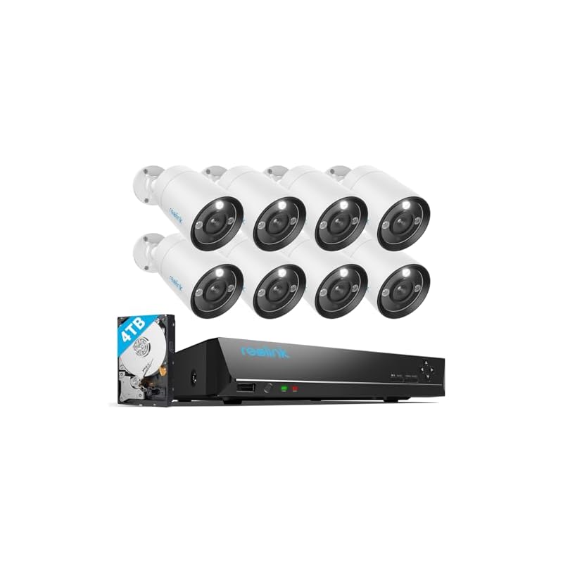 Reolink 4K+ PoE CCTV Camera System, 8pcs 12MP H.265 Bullet Security Cameras Outdoor, Person/Vehicle Detection, Two-Way Talk, Spotlights, 16CH NVR with