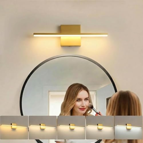 Image of Brushed Gold Vanity Light 16 Inch Modern Bathroom Light Fixtures 14W Wall Vanity Lamp Over Mirror, Dimmable 5CCT LED Wall Sconce for Bedroom Cabinets UL Certificated