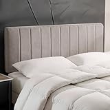 Hearth & Harbor Upholstered Full Headboard - Easy Assemble Channel Stitched Headboard Full Size - Wall Mounted Headboards with 3D Soundproof Wall Panels Peel & Stick Floating Headboards, Silver