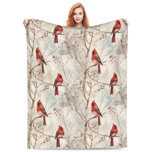 amepay Cardinal Blanket Gifts for Women Red Birds Flannel Throw Blankets Soft Comfy Lightweight for Home Decor Couch Bed Sofa 60x50 Inches