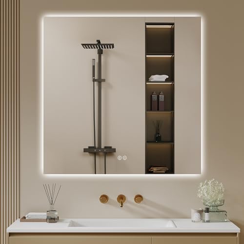 Archaluxe Badspiegel-mit-Beleuchtung 70x70cm - LED Badezimmerspiegel Badezimmer Spiegel mit Beleuchtung, Touch-Schalter, Dimmbar… – Ansicht 1