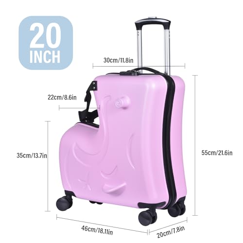 20 Inch Kids Ride On Luggage, Ride On Travel Suitcase, Toddler Carry Luggage With Lock | Kids Travel Suitcase With Safety Belt, Password Lock And Wheels For Toddler Airplane Travel, ABS+PC3