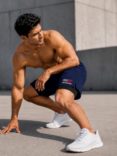 Image of Men's 2-in-1 Dual Layer Workout Shorts with Compression Liner, Phone Pocket, Quick-Dry Athletic Running Shorts for Gym, Training, Sports & Fitness