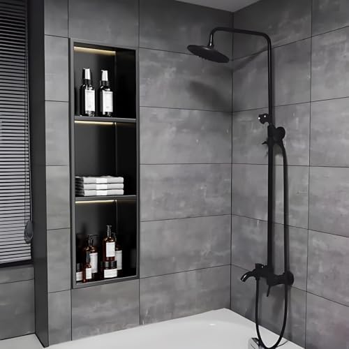 LED Illuminated Stainless Steel Shower Niche - Recessed Over Mount, No Tile Required, Ideal for Modern Bathrooms, Space-Saving Design, Easy Installation