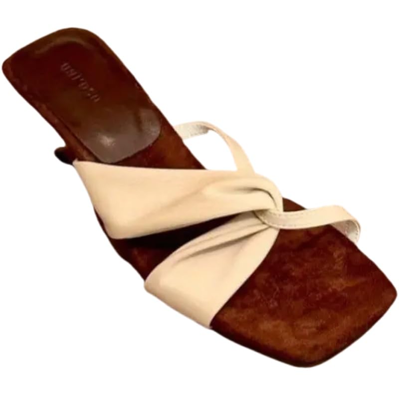 Women's summer casual flip-flops, asymmetrical low heel - open artificial leather surface & durable rubber sole, suitable for daily outings and fashionable outfits