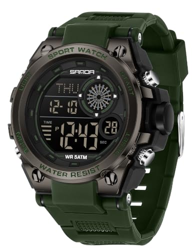 Reloj deportivo para hombre, militar, multifunción, digital, resistente al agua, electrónico, 7 colores, con retroiluminación LED, color negro