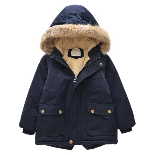 amropi Niño Invierno Chaqueta con Capucha Abrigos Forro Polar Parka Cálido Jacket Marina, 9-10años