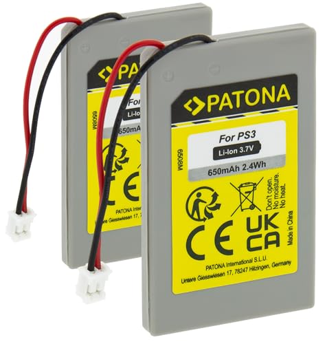 PATONA - PATONA 2X Akku Ersatz für Sony LIP1359 LIP1859 LIP1472 Batterie | 3,7V 650mAh Li-Ion | Kompatibel mit Sony PlayStation 3 CECHZC2E Sixaxis Controller Sony PS3 Wireless Controller