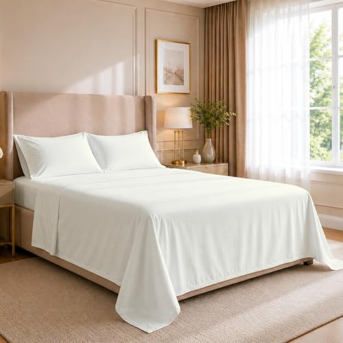 Cottingon King Sheet Set - 4 Piece Cotton Bedding Set, Fits Up to 15" Deep Mattress, King 78" x 80", Ivory Solid