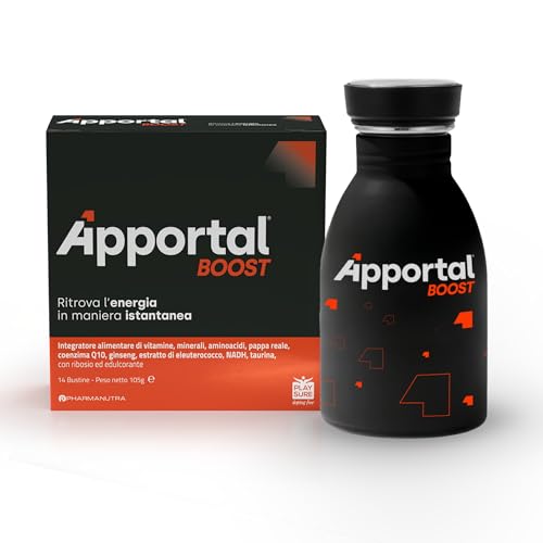 Pharmanutra Apportal BOOST Integratore Multivitaminico per la tua energia Istantanea fisica e mentale, 14 bustine (Apportal Boost + Borraccia)