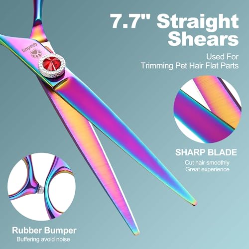Image of GLADOG 7 Inch Professional Dog Grooming Scissors Kit, 5-in-1 Titanium Coated Pet Grooming Shears Set, Heavy Duty Grooming Scissors for Dogs (Pro Rainbow)