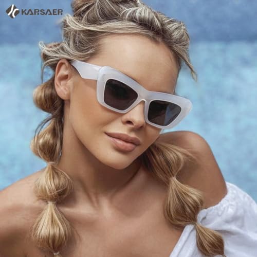 Karsaer Vision Retro Vintage Cateye Sunglasses for Women Square Frame 90s Sunglasses Trendy Classic 70s Shades3