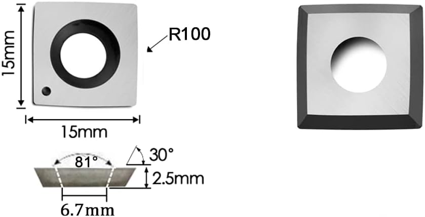 Carbide Inserts Byrd Shelix Replacement Cutters 15mm Square Carbide Cutters With 4″ Edge Radius For Woodworking Spiral/helical Planer Cutter Head,10PCS