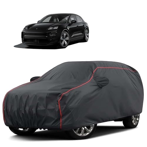 Image of Sulfar 100% Water Resistant Car Body Cover Compatible with Mirror for Porsche Macan (Triple Stitched, Full Bottom Elastic, Dark Grey Tafetta with Red Piping)