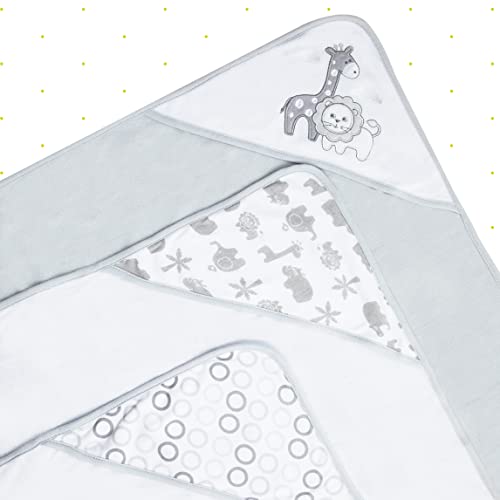 Image of Spasilk Bath Hooded Towels & Baby Washcloths Set, Baby Bath Essentials for Everyday Use, 23-Piece Gift Set, Gray Lion (Pack of 12)