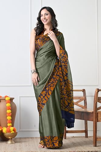 Image of MIRCHI FASHION Women Saree Abstract Print Chiffon | Breathable Lightweight Casual Sari for Regular Use and Office with Unstitched Blouse (Available in 25 Colors)