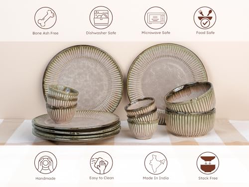 Image of Bodhi House Premium 20-Piece Stoneware Dinner Set Serving for 6 - Handcrafted Ceramic Plates, Bowls & Serving Bowls | Microwave & Dishwasher Safe | Elegant Modern Tableware Crockery Petal Pink