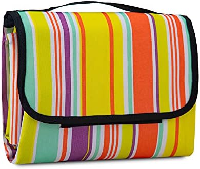 Gosure Outdoor Picnic Blanket,Foldable Outdoor Beach Blanket,Waterproof,Sand proof,Machine Washable,Slip Resistant With With Carrying Handle for Family,Beach,Park,Hiking,Camping (Rainbow, 150*200 CM)