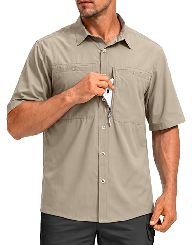 Image of G Gradual Men's Fishing Shirts with Zipper Pockets UPF 50+ Lightweight Cool Short Sleeve Button Down Shirts for Men Hiking