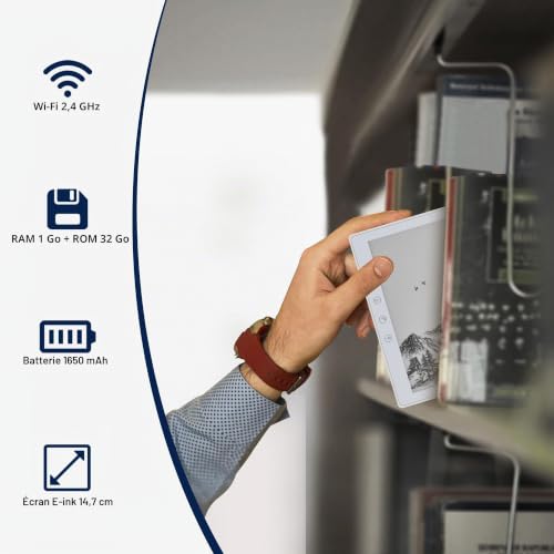 Veidoo Lecteur ebook 5,8", écran Tactile HD, Technologie Carta E-Ink, 32 Go de ROM (Extension de Carte TF jusqu'à 64 Go), WiFi, Longue durée, liseuse Android avec Couvercle (Blanc) – vue 2