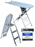 Wonderhome Innovatives Bügelbrett mit Klappleiter Funktion - 2in1 Bügeltisch - Breite Bügelfläche und Ablage - 3 Stufen Trittleiter [Zusammenfaltbar und platzsparend] Perfekt für deinen Haushalt