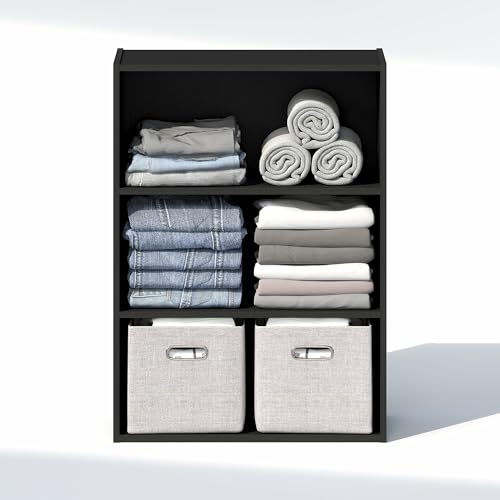 Image of Furinno Reed Closet Organizers and Storage, 3-Tier Closet Organizer, Open Shelf Closet Storage, for Wardrobe, Bedroom, Living Room, Americano