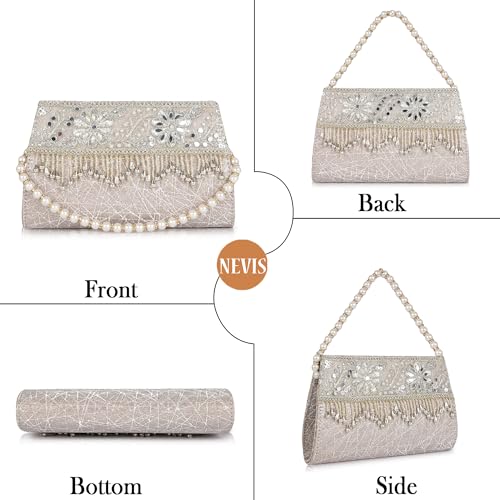 Image of Nevis Women's Embellished Clutch with Pearl Handle | Fancy Designe & Wedding Potli Bag for Festive & Evening