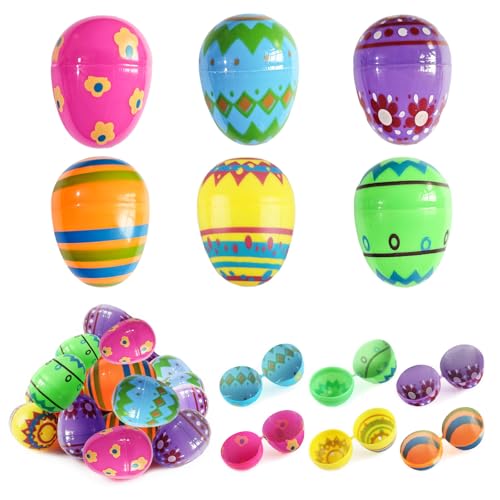 badaren Uova di Pasqua Colorate da Riempire, 36 PCS Uovo di Pasqua in Plastica con 6 Motivi, Uova di Pasqua Vuote, Uova di Pasqua per Caccia di Pasqua, Riempitivi per Cestini, Dolcetti di Riempimento