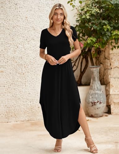 Image of JollieLovin Womens Plus Size Casual Summer Maxi Long Dress Short Sleeve T-Shirt Loose Sun Dress(L-5X)