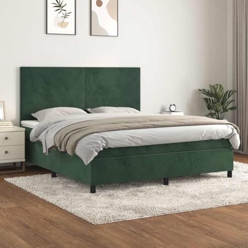 Yunovire Cama con somier de 180 x 200 cm, terciopelo verde oscuro, con colchón de muelles ensacados, cabecero ajustable, soporte de dureza media, muebles de dormitorio modernos