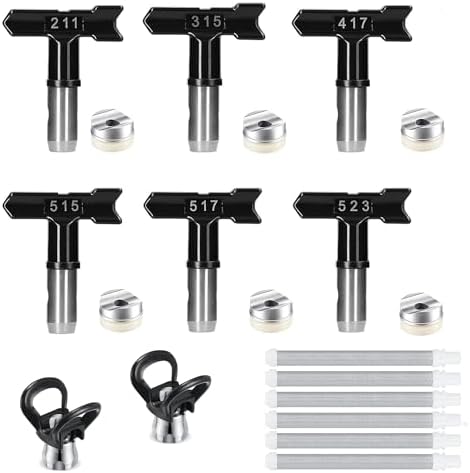 Boquilla Airless, 6 Piezas Puntas de pulverización Reversibles,Pistolas de Pulverización sin Aire,Boquilla Pistola Pintura para pulverizador Pintura (Tipo 211,315,417,515,517,523)