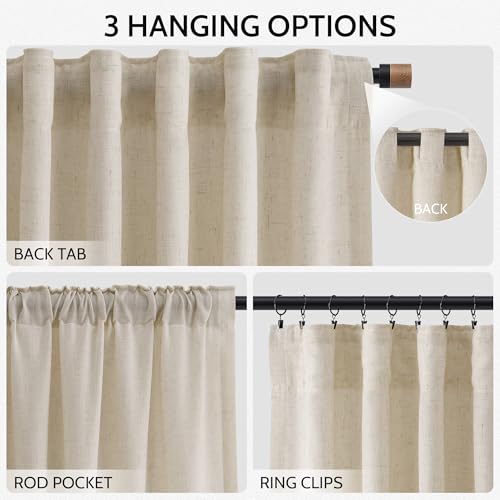 Image of Nanspring Boho Linen Curtains 84 Inches Long for Living Room Light Filtering Semi Sheer Curtain Back Tab Eclectic Home Decor Modern Elegant Luxury Drapes for Bedroom Office 52x84,2 Panels