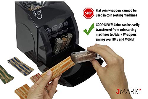 J Mark Neatly-Packed Flat Coin Roll Wrappers, Made In Usa, 200 Pack (Quarters, Dimes, Nickels, Pennies), Aba Striped Kraft Paper Coin Roll Wrappers, Includes J Mark Deposit Slip #TOP3