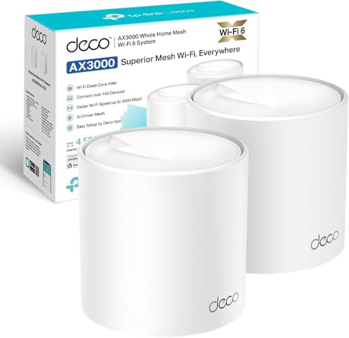 TP-Link Deco X50 Sistema WiFi 6 AI Mesh, AX3000 banda dupla 2,4 GHz/5 GHz, cobertura até 420 m, banda 160 MHz canal, ODFMA, 1024 QAM, preto
