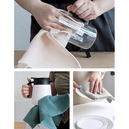 Jogoico Geschirrtücher 100% Baumwolle 6 Stück Geschirrhandtücher 35 x 35 cm Küchenhandtücher Weiche Küchentücher Saugfähig Waffeltücher Dicke Premium Geschirrtuch Putzlappen Trockentücher - 6 Farben – Bild 7