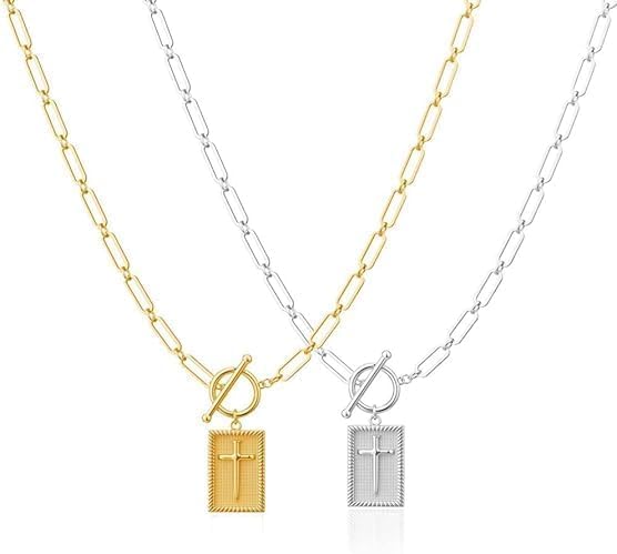 Cross Necklaces for Women,14K Gold Plated/Silver Plated Cross Pendant Necklace,Chunky Cross Charm Necklace for Women Trendy Toggle Clasp Paperclip Chain Dainty Religious Jewelry Gift for Christian Faith Baptism First Communion - Image 7