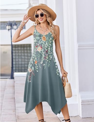 Image of Zeagoo Women Summer Midi Dresses 2026 Hawaiian Bohemian Beach Cover Up Sundress Spaghetti Strap Casual Dress with Pockets