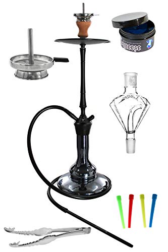 Kaya Shisha Cachimba Elox 630 Lance Set Completo con captador de melaza Pasta de Vapor Boquillas Desechables Chimenea Pinzas para carbón (Negro/Negro)