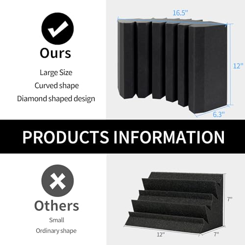 Image of Focusound 4 Pack Bass Traps Corner Acoustic Foam Corner 16.5 inch X 6.3 inch X 12 inch Acoustic Foam Panels Soundproof Padding Wall Panel Corner Block for Home Studio and Theater