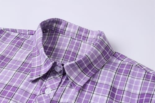 Image of SANGTREE Girls and Women Plaid Shirt Short Sleeve Button Down Summer Blouses Tops
