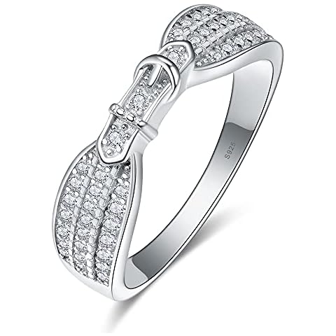 JIARUI Personalized Sterling Silver Belt Buckle Band Ring White CZ Wedding Band Engagement Ring for Women Valentine's Day Gift, Sterling Silver, Cubic Zirconia Cover