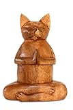 G6 Collection 8' Wooden Hand Carved Siamese Cat Yoga Pose Statue Sculpture Handcrafted Art Decoration Home Decor Accent Decorative Kitty Kitten Figurine Gift Handmade (Fire Log Pose)