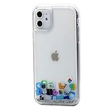 Keyihan Coque Compatible avec iPhone 11-6,1 Pouces Housse Transparente Liquide Mignonne Intéressant Sables Mouvants Paillettes Plastique Dur Étui Souple TPU Bord (icônes iPhone Sable argenté)
