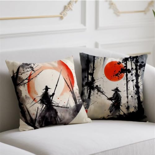 Outdoor Cushions Japanese Style Large Cushion Covers 65cmx65cm 2 Pack Velvet Cushions Warrior Decorative Pillows Double Sided Printing Pillow Covers Fall Winter Garden Balcony Blench Halloween w-955