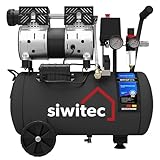siwitec Flüsterkompressor SK-750 | 750 W | 24 L Kessel | max. Druck 8 bar | 67 dB | 124 l/min Ansaugleistung | ölfrei & wartungsarm | Druckluftkompressor | Kompressor mit Schnell-Anschluss-Kupplung