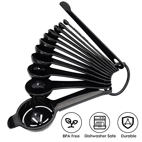 Dotinghux Measuring Spoons, Plastic Measuring Spoons Set With Egg Separator 12-Piece,Black #TOP2