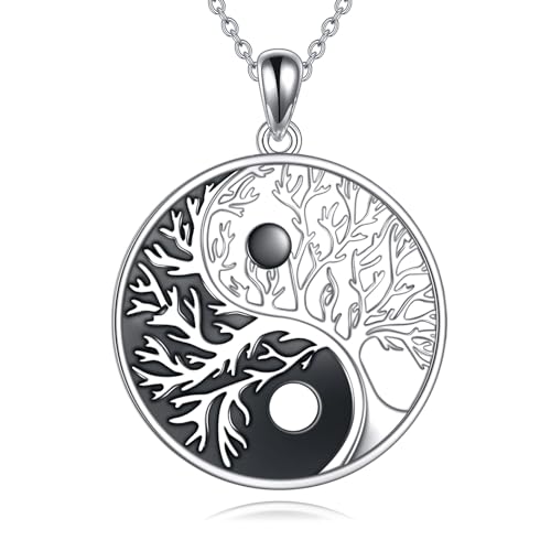 AXELUNA Yin Yang Necklace Sterling Silver Tree of Life Pendant Jewelry Gifts for Women Men